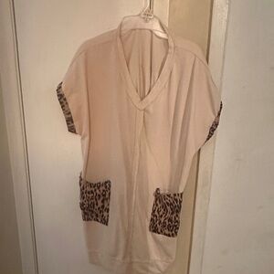 Umgee Cream Top with Leopard Print Accents